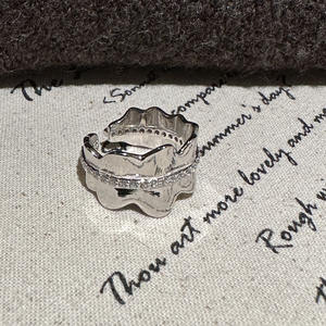 S925 Pure <b>Silver</b> <b>Skirt</b> Edge Ring with 18K Plating Trendy Vintage Style Simple Fashionable Rolled Edge Micro Inlaid Zircon Ring - Product Image 1