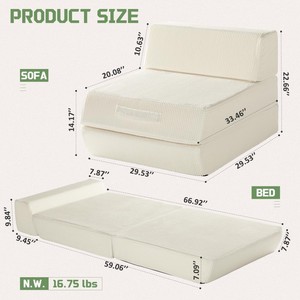 3-in-1 Folding <b>Sofa</b> <b>Bed</b> Convertible Sleeper Chair with Removable Back Pillow & Handle Washable Cover Solid Foam Fold Out Home - Product Image 3