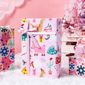 Rouleaux de papier cadeau de Noël rose 17x120 pouces, papier artistique double face, flocons de neige, clochettes, animaux mignons, ensemble de papier cadeau pour enfants - Product Image 4