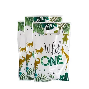 Plastic Wild One Party Gift Bags Jungle Safari Party Favors Candy Bags Decorations Bags for Kids Birthday Party