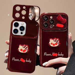 Coque de téléphone antichoc en silicone souple avec lanière motif chat et nœud papillon, couleur rouge bordeaux, pour iPhone/Huawei/Oppo/Vivo/Redmi - Product Image 3