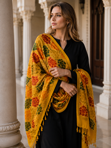 Châle brodé de qualité supérieure, imprimé numérique floral, à longues franges, écharpe d'hiver confortable, chaude, respirante, durable, élégante et réversible - Product Image 6