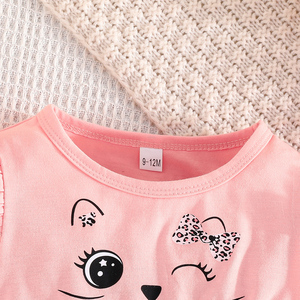 Ropa Infantil para Niña, Primavera-Otoño, Blusa con Estampado de Cara Sonriente y Mangas con Volantes, Pantalones Casuales, Conjunto Sencillo para el Día a Día - Product Image 3