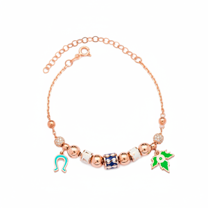 Turquoise Enamel Horseshoe and Green Leaf <b>Charm</b> <b>Bracelet</b> Wholesale 925 Sterling <b>Silver</b> Fine Jewelry for Women - Product Image 2