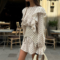 Robe chemise personnalisée à manches évasées et volants pour femme, élégante, imprimée, avec ceinture à la taille, courte