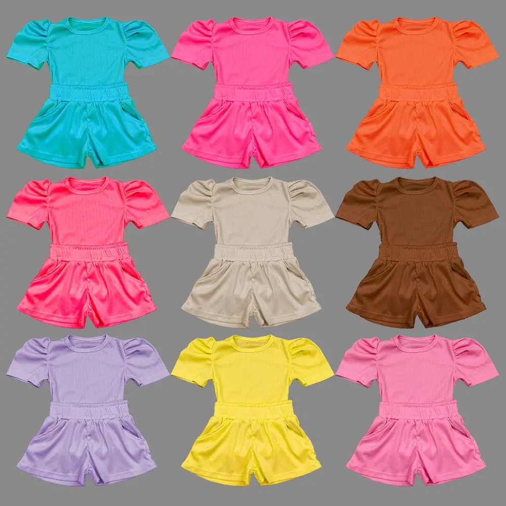 Camisas manga bolha roupas de verão femininas, camisetas casuais de 6m a 16t, tamanho grande, poliéster, 15 cores, 2023