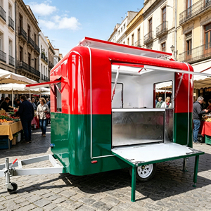 Carrello Rimorchio Elettrico Mobile per Hot Dog, Hamburger e Caffè, con Cucina Completa, Griglia e Friggitrice, Personalizzabile nelle Dimensioni - Product Image 1