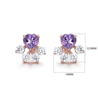 YBO mignon ours patte boucles d'oreilles coeur naturel pierre améthyste cubique Zircon 925 boucles d'oreilles en argent femmes
