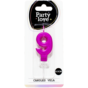 Vela de Cumpleaños Party Love Color Fucsia Número 9, 4.5 cm - Product Image 1