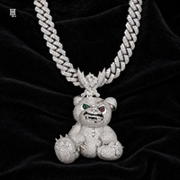 Pendentif Ours 3D en Laiton Entièrement Sertie de Zircons Cubiques avec Tête d'Aigle, Breloque Hip Hop Tendance pour Hommes, Collier de Rappeur