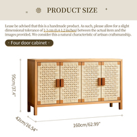 Aparador de Madera de Fresno Premium de 4 Puertas con Tejido Lateral, Mueble Buffet de Lujo para Villa, Credenza Moderna Orgánica con Almacenamiento