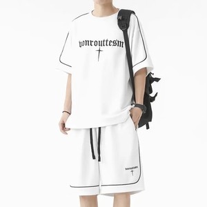 Ensemble de t-shirts d'été décontractés deux pièces pour hommes, tissage tricoté ample et confortable avec un nouveau design imprimé respirant - Product Image 1