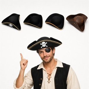 Cappello Tricorno da Pirata all'Ingrosso, Berretto da Capitano in Ecopelle con Bordo Dorato, Copricapo per Costume di Halloween, Spettacoli Teatrali e Giochi di Ruolo - Product Image 1