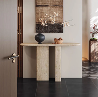 Table console en travertin naturel, forme organique faite à la main, table console en pierre beige pour hôtel