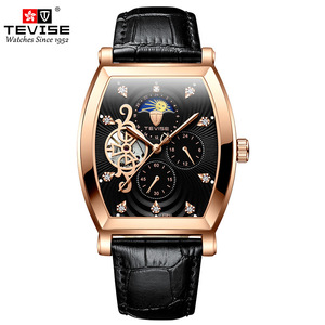 Montre automatique de haute qualité, montre de luxe avec boîtier carré, bracelet en cuir, montre pour homme - Product Image 1