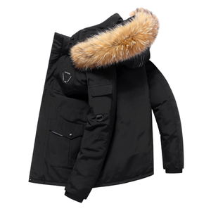 Abrigo de Plumón Casual Grueso Reversible con Cremallera y Cuello de Piel para Hombre, Chaqueta de Plumón de Invierno para Hombre para Exteriores - Product Image 1