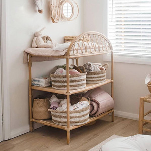 Estantería multicapa de estilo nórdico, estante de almacenamiento de bambú con ratán Real, fácil instalación y móvil para sala de estar - Product Image 2