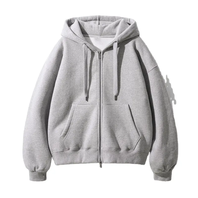 customized light gray full zip Sweatshirt Men Zip up Hoodie custom logo outfit Cotton Plain Thick Heavy hoody jacket