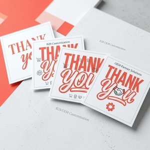 Biglietti di ringraziamento tipografici editoriali personalizzati con logo, colore rosso corallo, moderni, OEM ODM, biglietti di auguri aziendali all'ingrosso - Product Image 3