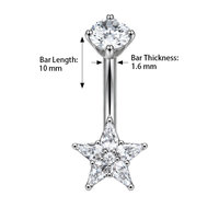 Cincin Pusar Titanium CRYSPURE 14G ASTM F136 Emas Perak CZ Snowflake Bintang Kalajengking Perhiasan Tubuh Grosir