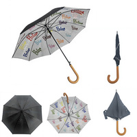 Parapluie droit double couche à 8 baleines en gros, parapluie promotionnel personnalisé avec logo coloré imprimé et poignée en bois courbée