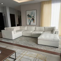 Sofá Modular Blanco Nube, Sofá Seccional de Tela con Estructura de Madera Maciza, Respaldo Acolchado, 3 Plazas, para Vestíbulo de Hotel o Apartamento