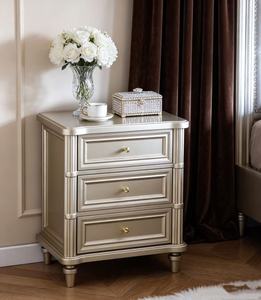 Premium Traditional Champagne Gold 3-<b>Drawer</b> Luxury Nightstand with Round Legs for Bedroom Storage - Product Image 1