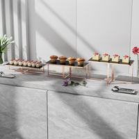 Support de présentation carré pour gâteaux et desserts, en acier inoxydable noir 5 mm, design moderne, finition or rose, gravé en croix, pour fournitures de traiteur