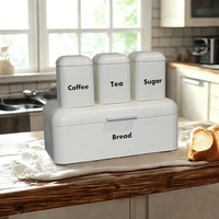 Boîte à pain pour comptoir de cuisine, conteneur de rangement pour pain en métal avec boîtes à café, thé et sucre, ensemble vintage de boîte à pain et de boîtes