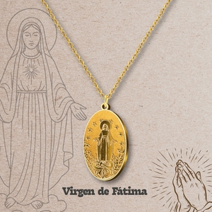 Collana con ciondolo in oro vergine vergine di Fatima in acciaio inossidabile bella cattolica Saint collana - Product Image 2