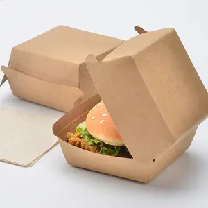 Groothandel Custom Food Grade Gegolfd Takeaway Bruin Kraft Burger Box