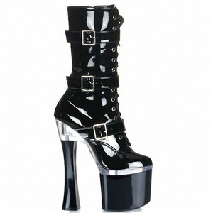 <span class=keywords><strong>Botas</strong></span> Cortas de <span class=keywords><strong>Mujer</strong></span> con Cremallera y Tres Correas, Suela Gruesa de 8 Pulgadas (20 cm), Zapatos Sexys <span class=keywords><strong>para</strong></span> Pole Dance, Diseño Sólido, Modelo de <span class=keywords><strong>Botas</strong></span> de Baile de Invierno - Product Image 4