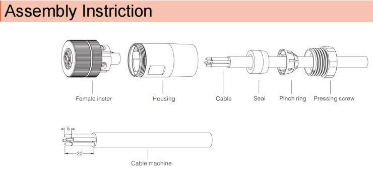 Straight Female M12 Waterproof Connector 17 Pin Plastic Assembly