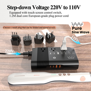 500 Watt Step Down <span class=keywords><strong>convertitore</strong></span> di tensione da 220V a 110V e adattatore da viaggio internazionale con ricarica rapida USB per Stati Uniti EU, AU, UK, ecc - Product Image 4