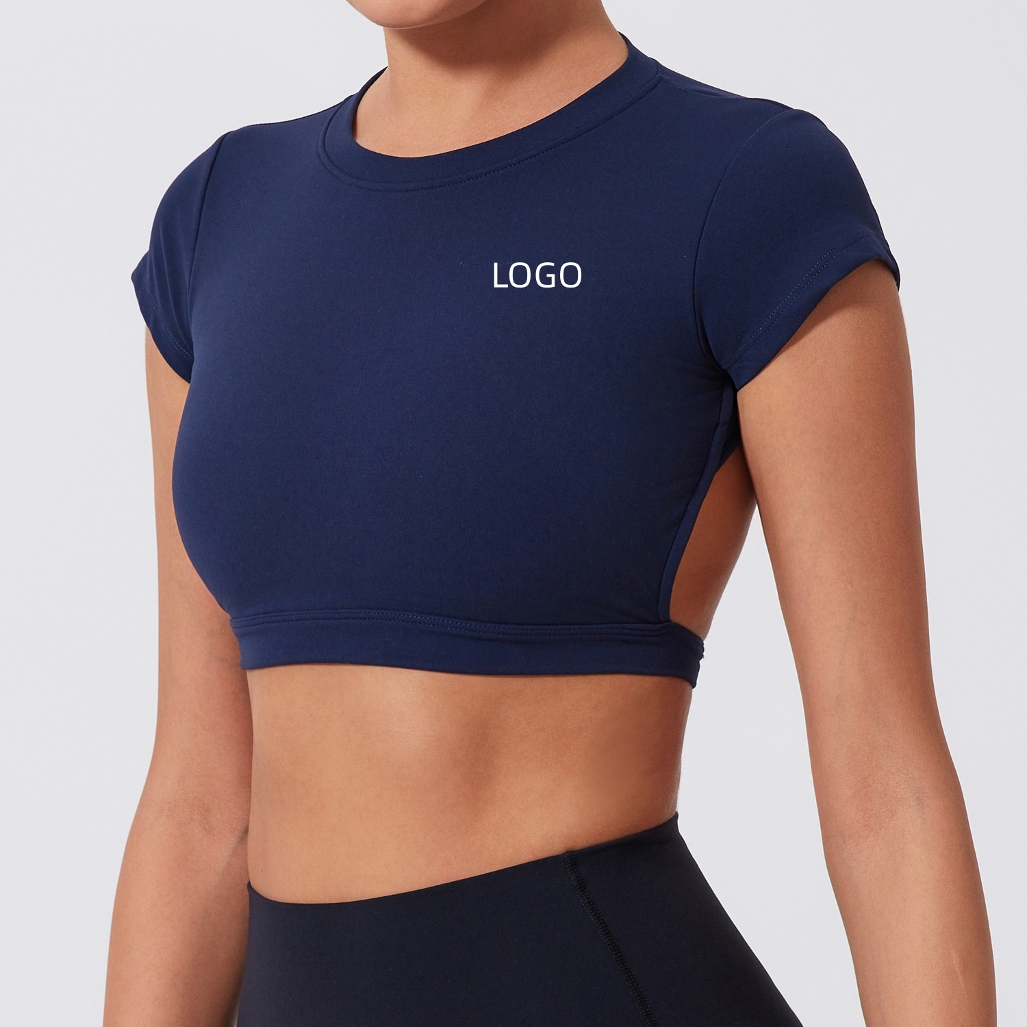 High Quality Women's High Neck Yoga Short-Sleeved Workout Breathable Spandex/Nylon Yoga Tops With Custom LOGO