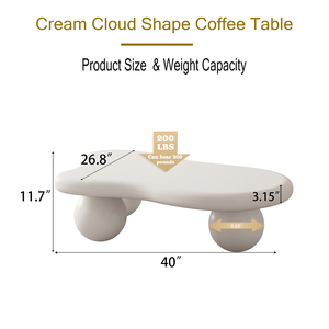 White Wooden Irregular Cloud Coffee <b>Table</b> Sphere <b>Legs</b> Modern Minimalist <b>Adjustable</b> Living Room Furniture Accent <b>Table</b> Creamy - Product Image 6