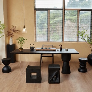 Taburete bajo de esquina de madera maciza, taburete <span class=keywords><strong>para</strong></span> cambiar zapatos de madera Original sedoso negro carbonizado <span class=keywords><strong>para</strong></span> decoración del hogar, sala de estar tallada al aire libre - Product Image 4