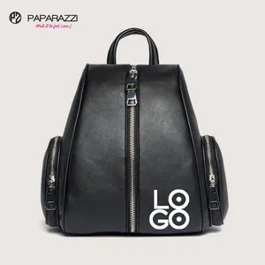 Paparazzi PA0518 लक्जरी डिजाइन छोटे काले पु चमड़े के बैग पुरुषों महिलाओं डबल पक्ष जेब के साथ