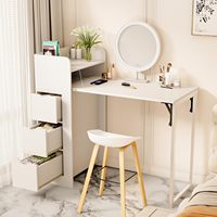 Bureau mural pliable blanc moderne avec rangement et prises électriques. Table escamotable peu encombrante, idéale pour les chambres et les bureaux à domicile