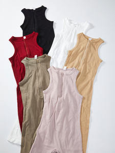 Бесшовный трикотажный комбинезон-боди OEM Fashion Comfort без рукавов с молнией спереди, утягивающий, тонкий, дышащий, для йоги, танцев и повседневной носки - Product Image 6