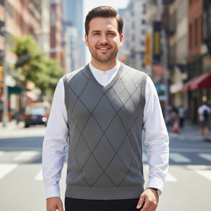 Haute qualité classique Jacquard Argyle <span class=keywords><strong>pull</strong></span> pour adolescents garçons hommes col en V sans manches <span class=keywords><strong>pull</strong></span> chandails hiver grande taille printemps nouveau - Product Image 2