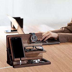 Regali per uomini che hanno <span class=keywords><strong>tutto</strong></span>: stazione di ricarica in legno per telefono, portachiavi, porta portafoglio, supporto per orologio, organizer da comodino - Product Image 3