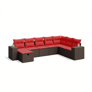 Ensemble de canapés de patio en polyrotin brun pour 8 personnes, mobilier d'extérieur avec coussins, style contemporain - Product Image 1