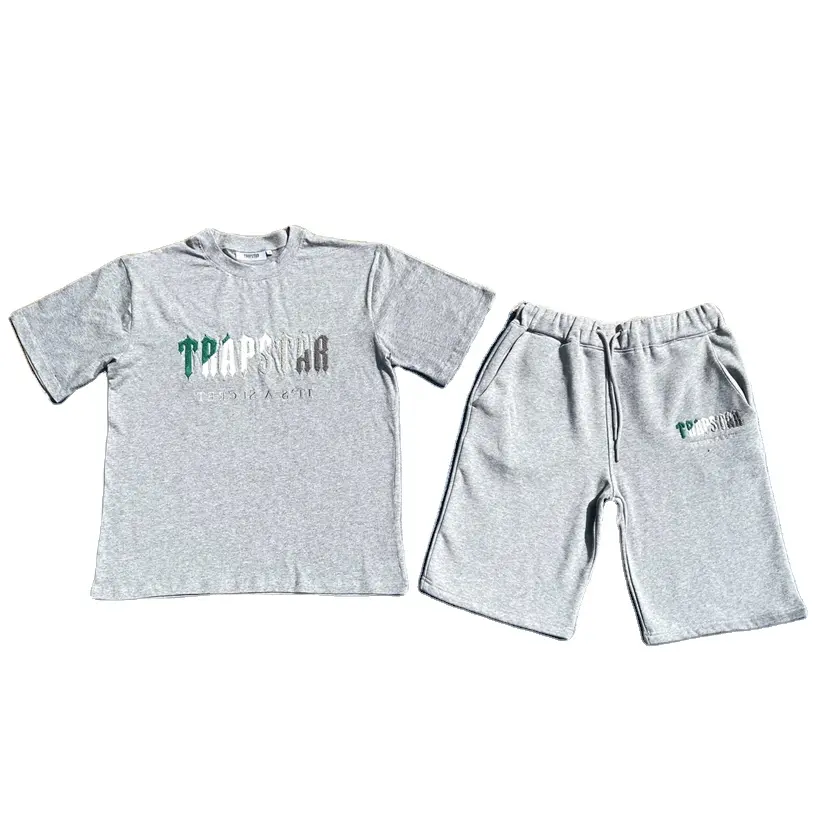 Trapstar Short Sleeve Beach Wear Jogging Suit Men Two Piece Short Sets Shirt and Shorts Set Print 2021 Custom Logo Summer Casual