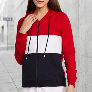 Sweat-shirt à capuche zippé pour homme, coupe décontractée, avec poches, color block, rouge, blanc, bleu marine - Product Image 3