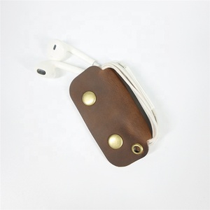 Wholesale Genuine <strong>Crazy</strong> Horse Leather Storage Holder <strong>Earphone</strong> Cable Holder Usb Charger Wire Cord Organizer Headphone Clip - Product Image 1