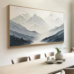 Peinture à l'huile personnalisée minimaliste texturée, paysage de montagne gris et blanc, décoration murale 3D pour la maison ou le bureau, toile encadrée - Product Image 4