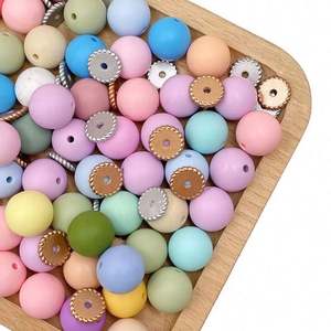 ลูกปัดซิลิโคนสีกัม 15 มม. สำหรับทำสายคล้องจุกนมหลอก DIY ขายส่ง ลูกปัดซิลิโคนสำหรับเด็ก คัดสรรอย่างเข้มงวด ลายพิมพ์น้ำ - Product Image 1