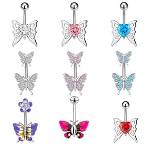 Bijoux de <span class=keywords><strong>piercing</strong></span> personnalisés pour fêtes et mariages, <span class=keywords><strong>piercing</strong></span> de <span class=keywords><strong>nombril</strong></span> papillon en acier inoxydable avec diamant et motif goutte d'huile - Product Image 5