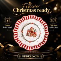 Service de table en porcelaine Ours de Noël, assiettes, bols et tasses irrégulières rouges et blancs, vaisselle de dessert pour les fêtes à la maison
